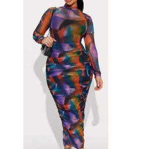 Fashion Nova Multicolor Long Sleeve Dress